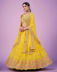 Yellow color faux georgette mirror embroidery lehenga choli