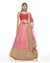 Pink Georgette zigzag stripped print embroidery lehenga choli