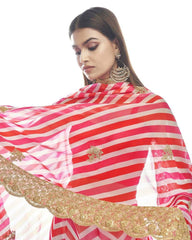 Pink Georgette zigzag stripped print embroidery lehenga choli