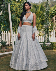 Grey banglori silk embroidery wedding lehenga choli