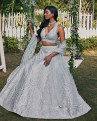 Grey banglori silk embroidery wedding lehenga choli
