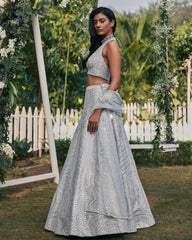 Grey banglori silk embroidery wedding lehenga choli