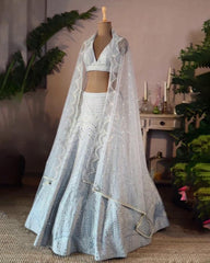 Grey banglori silk embroidery wedding lehenga choli