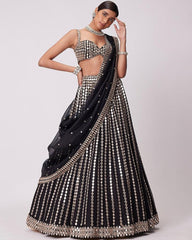 Black organza silk wedding mirror look lehenga choli