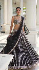 Black organza silk wedding mirror look lehenga choli