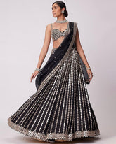 Black organza silk wedding mirror look lehenga choli
