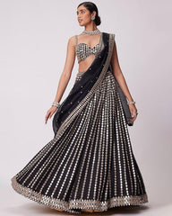 Black organza silk wedding mirror look lehenga choli