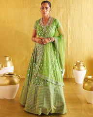 Parrot green banglori silk embroidery wedding lehenga choli