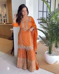 Orange Faux Georgette sequins embroidery readymade Sharara suit