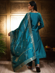 Light Teal Silk Kurta Set with Embroidery & Jacquard Dupatta | Partywear & Ethnic Collection for Women in Malaysia