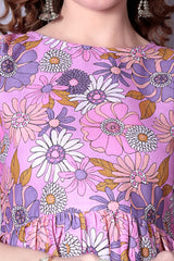 Pink Printed Bell-Sleeve Tunic for Women – Stylish Cotton 3/4 Sleeve Top | Trendy Casual & Office Wear Malaysia 2025