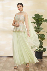 PISTA COLOURED WOMEN'S FAUX GEORGETTE EMBROIDERY KURTA WITH PANT DUPATTA SET