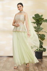 PISTA COLOURED WOMEN'S FAUX GEORGETTE EMBROIDERY KURTA WITH PANT DUPATTA SET