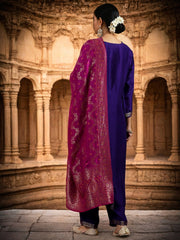 Violet Silk Kurta Set with Embroidery & Jacquard Bottom Dupatta | Designer Partywear & Ethnic Collection Malaysia