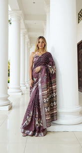 PURPLE DIGITAL PRINTED COTTON SAREE