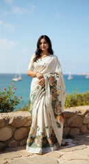 WHITE DIGITAL PRINTED COTTON SAREE