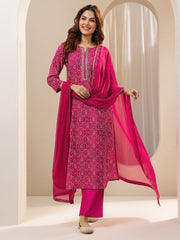PINK COLOURED WOMEN'S VISCOSE RAYON KURTA WITH DUPATTA SET