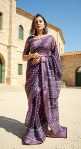 PURPLE DIGITAL PRINTED COTTON SAREE