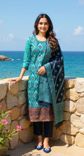 BLUE COLOURED WOMEN'S POLYSTER KURTA WITH DUPATTA SET