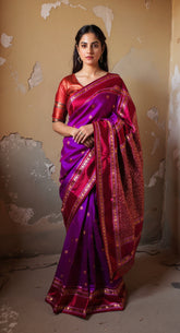 THE BANARASI SAREEIS MADE UP OF SILK THREADS WOVEN USING