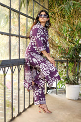 Kusoom WINE Cotton Kurta with Bottom | Digital Printed | Casual & Office Wear – Malaysia