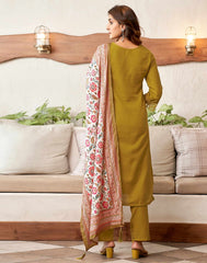 YELLOW COLOURED WOMEN'S RAYON KURTA WITH DUPATTA SET