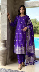 PURPLE COLOURED WOMEN'S POLYSTER KURTA WITH DUPATTA SET