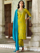 LEMON COLOURED WOMEN'S CHANDERI KURTA WITH DUPATTA SET