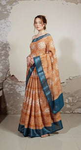 ORANGE DIGITAL PRINTED COTTON SAREE