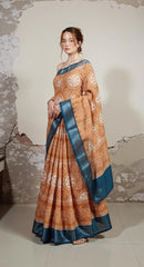 ORANGE DIGITAL PRINTED COTTON SAREE