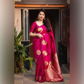 THE BANARASI SAREEIS MADE UP OF SILK THREADS WOVEN USING