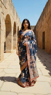 GREY DIGITAL PRINTED COTTON SAREE