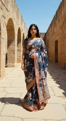 GREY DIGITAL PRINTED COTTON SAREE