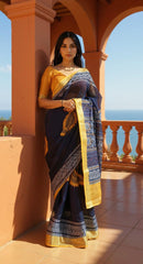 NEVY BLUE DIGITAL PRINTED COTTON SAREE