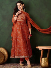 ORANGE COLOURED WOMEN'S GEORGETTE KURTA WITH DUPATTA SET