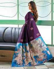 MORLY Women Kanjivaram Silk Saree with Contrast Border | Traditional Indian Saree | Wedding & Party Wear | Premium Silk Saree Malaysia Online