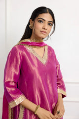 Magenta Pink Banarasi Tissue Silk Kurta Set