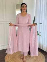 PINK COLOURED WOMEN'S PURE COTTON KURTA WITH PANT DUPATTA SET