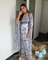 Beautiful Satin Georgette Moroccan Print Dhoti Skirt Set