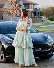 SKY COLOURED WOMEN'S FAUX GEORGETTE EMBROIDERY KURTA WITH PANT DUPATTA SET