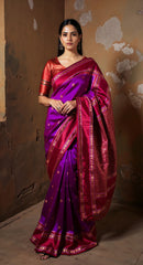THE BANARASI SAREEIS MADE UP OF SILK THREADS WOVEN USING