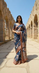 GREY DIGITAL PRINTED COTTON SAREE