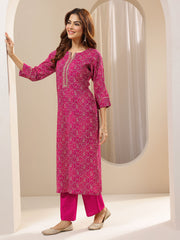 PINK COLOURED WOMEN'S VISCOSE RAYON KURTA WITH DUPATTA SET