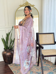 RADHA GREY COLOURED WOMEN'S VISCOSE CHINNON KURTA WITH PANT DUPATTA SET