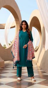 RAMA COLOURED WOMEN'S VISCOSE RAYON KURTA WITH DUPATTA SET