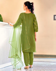MAHENDI COLOURED WOMEN'S COTTON KURTA WITH DUPATTA SET