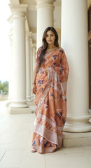 ORANGE DIGITAL PRINTED COTTON SAREE