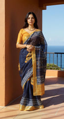 NEVY BLUE DIGITAL PRINTED COTTON SAREE