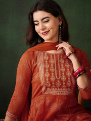 ORANGE COLOURED WOMEN'S GEORGETTE KURTA WITH DUPATTA SET