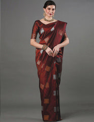 THE BANARASI SAREEIS MADE UP OF SILK THREADS WOVEN USING